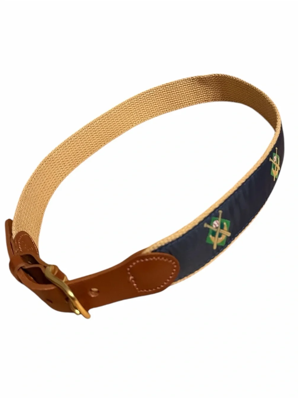 Navy Blue Baseball Youth Web Belt with Tan Trim